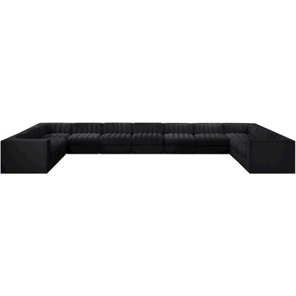 Rummi Black Velvet Performance Fabric Upholstered 11pc. Modular Sectional