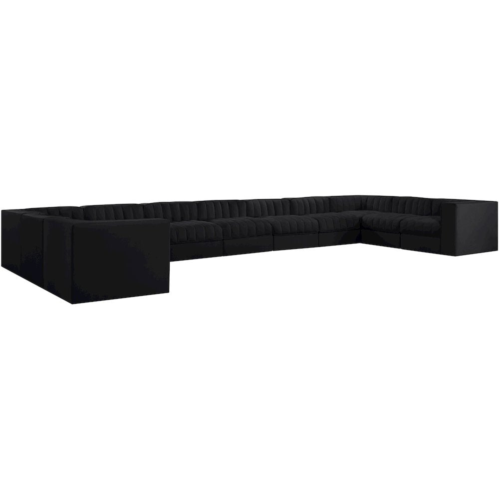 Rummi Black Velvet Performance Fabric Upholstered 11pc. Modular Sectional
