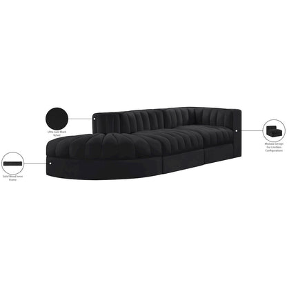 Rummi Black Velvet Performance Fabric Upholstered 3pc. Modular Sectional
