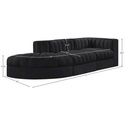 Rummi Black Velvet Performance Fabric Upholstered 3pc. Modular Sectional