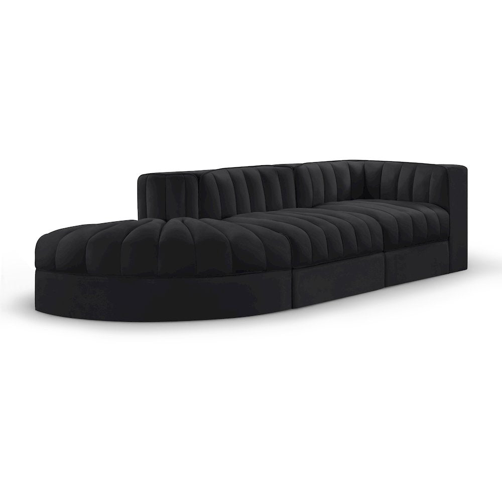 Rummi Black Velvet Performance Fabric Upholstered 3pc. Modular Sectional