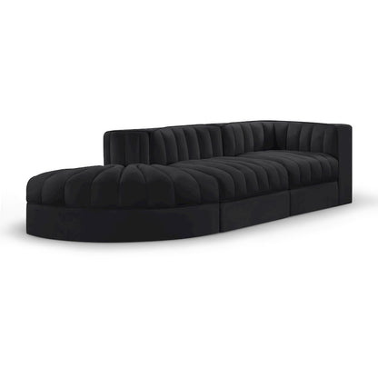 Rummi Black Velvet Performance Fabric Upholstered 3pc. Modular Sectional