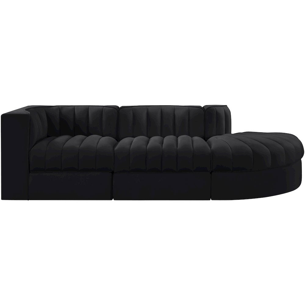 Rummi Black Velvet Performance Fabric Upholstered 3pc. Modular Sectional