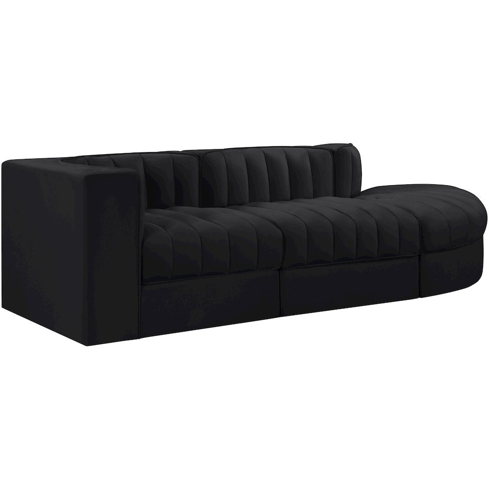 Rummi Black Velvet Performance Fabric Upholstered 3pc. Modular Sectional