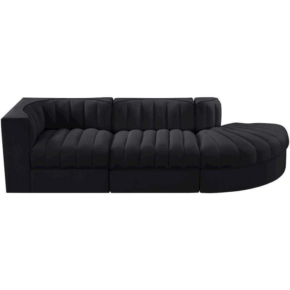 Rummi Black Velvet Performance Fabric Upholstered 3pc. Modular Sectional