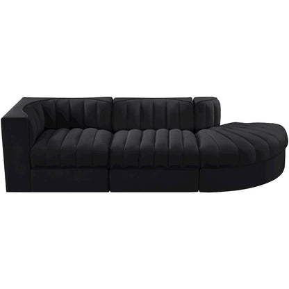 Rummi Black Velvet Performance Fabric Upholstered 3pc. Modular Sectional