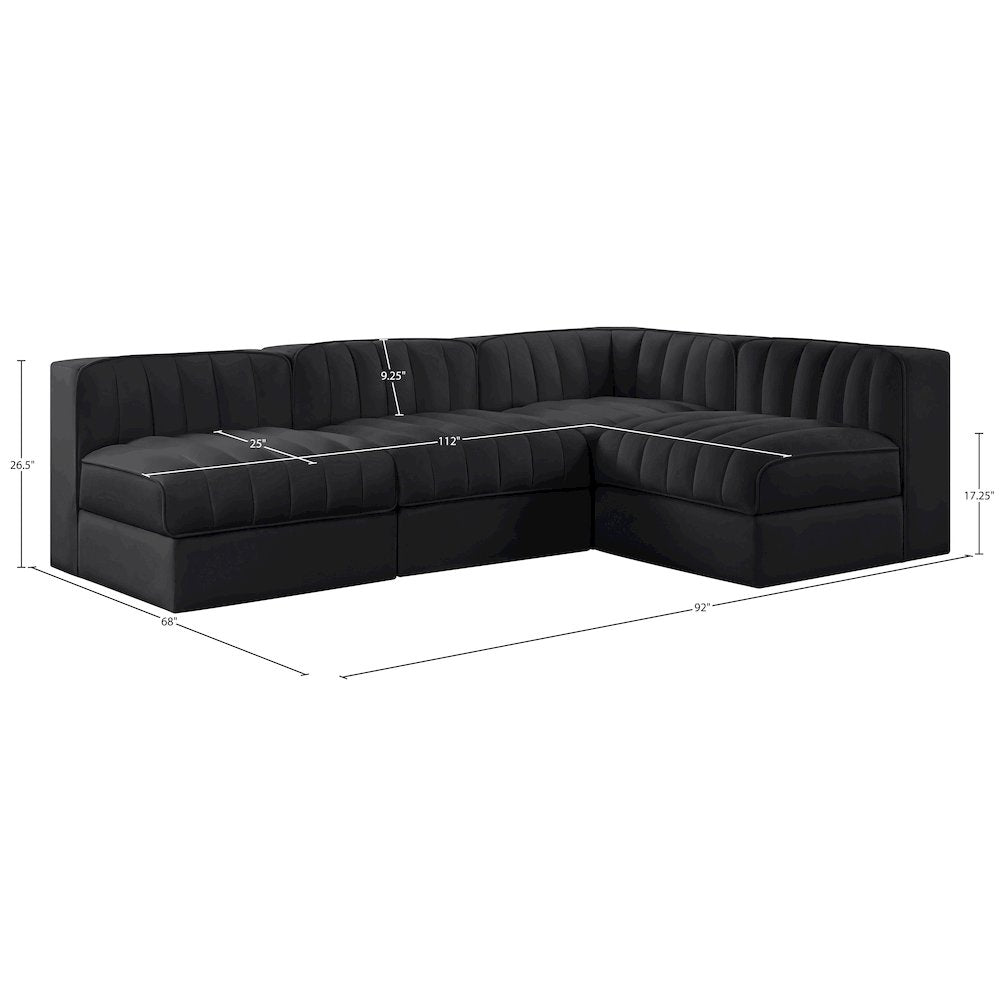 Rummi Black Velvet Performance Fabric Upholstered 4pc. Modular Sectional