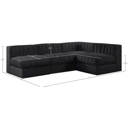 Rummi Black Velvet Performance Fabric Upholstered 4pc. Modular Sectional