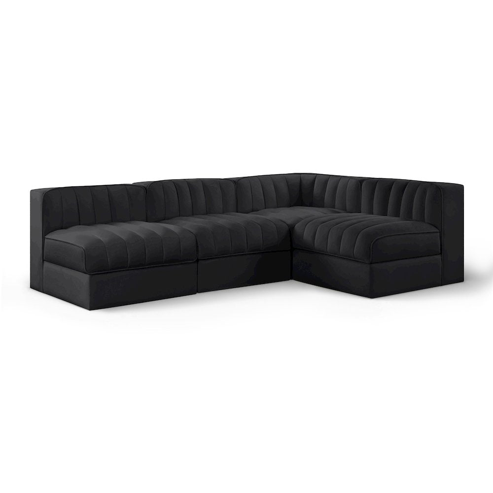 Rummi Black Velvet Performance Fabric Upholstered 4pc. Modular Sectional