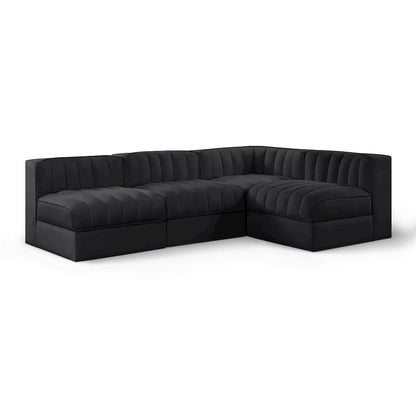 Rummi Black Velvet Performance Fabric Upholstered 4pc. Modular Sectional
