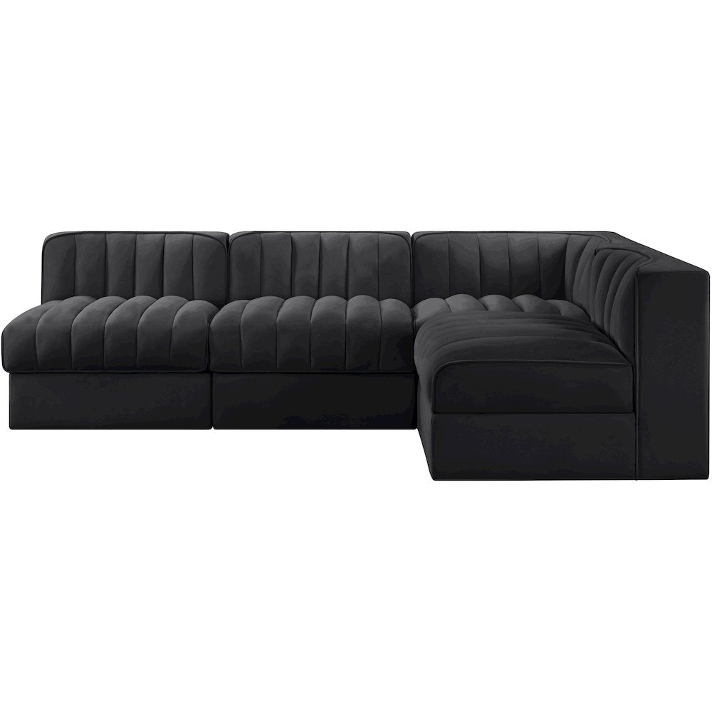 Rummi Black Velvet Performance Fabric Upholstered 4pc. Modular Sectional