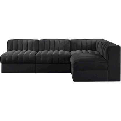 Rummi Black Velvet Performance Fabric Upholstered 4pc. Modular Sectional