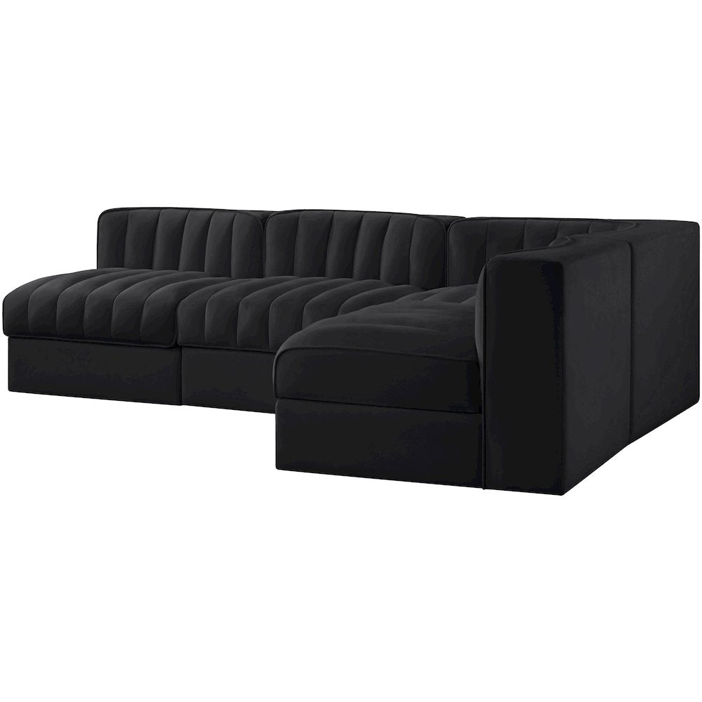 Rummi Black Velvet Performance Fabric Upholstered 4pc. Modular Sectional