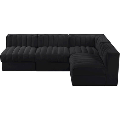 Rummi Black Velvet Performance Fabric Upholstered 4pc. Modular Sectional