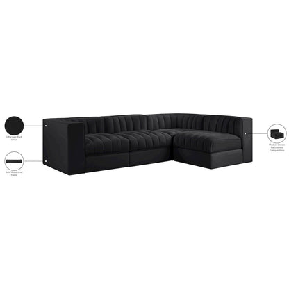 Rummi Black Velvet Performance Fabric Upholstered 4pc. Modular Sectional