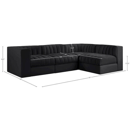 Rummi Black Velvet Performance Fabric Upholstered 4pc. Modular Sectional