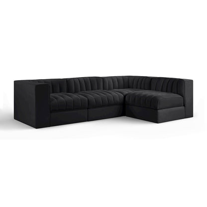 Rummi Black Velvet Performance Fabric Upholstered 4pc. Modular Sectional