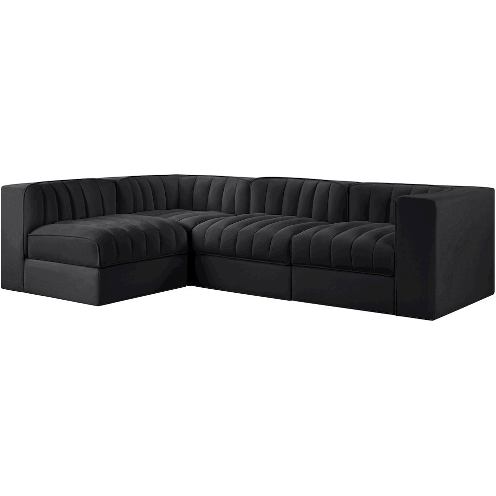 Rummi Black Velvet Performance Fabric Upholstered 4pc. Modular Sectional