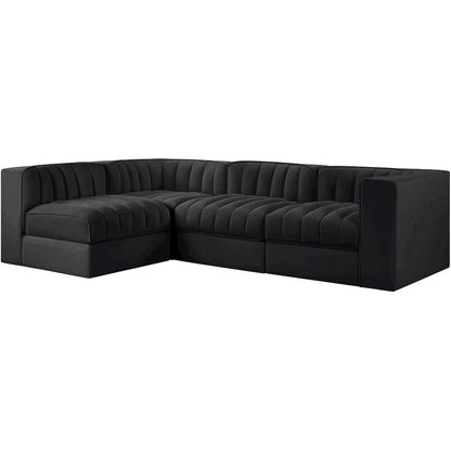 Rummi Black Velvet Performance Fabric Upholstered 4pc. Modular Sectional