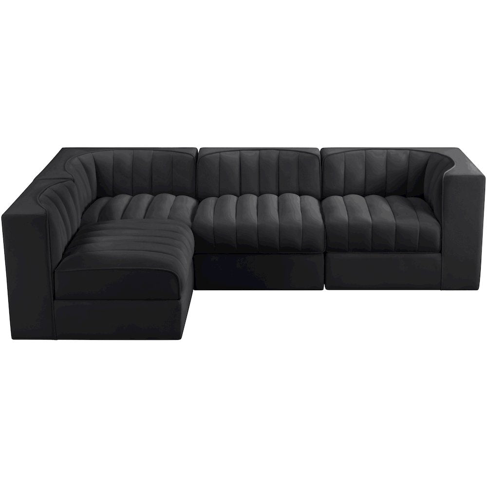 Rummi Black Velvet Performance Fabric Upholstered 4pc. Modular Sectional