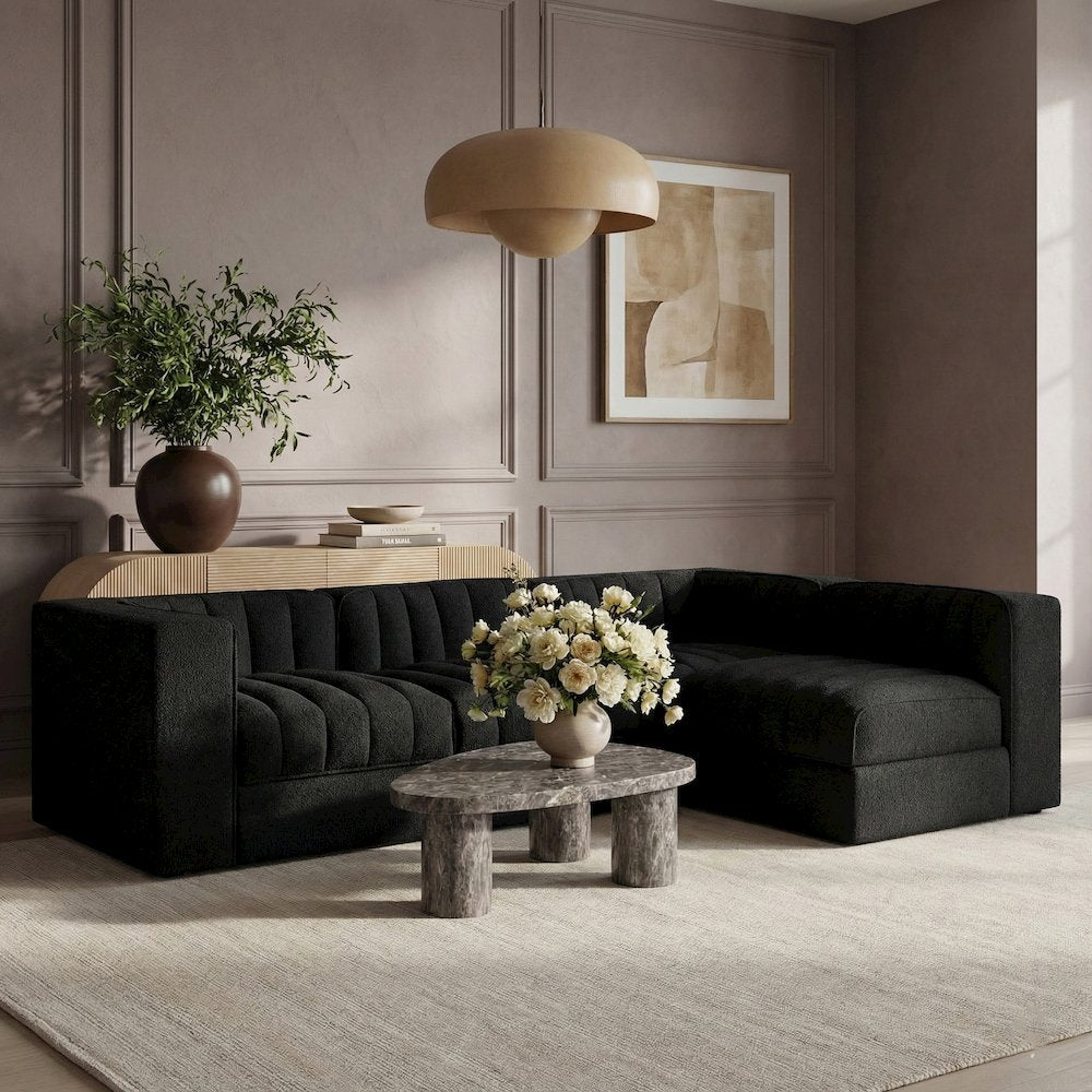 Rummi Black Velvet Performance Fabric Upholstered 4pc. Modular Sectional