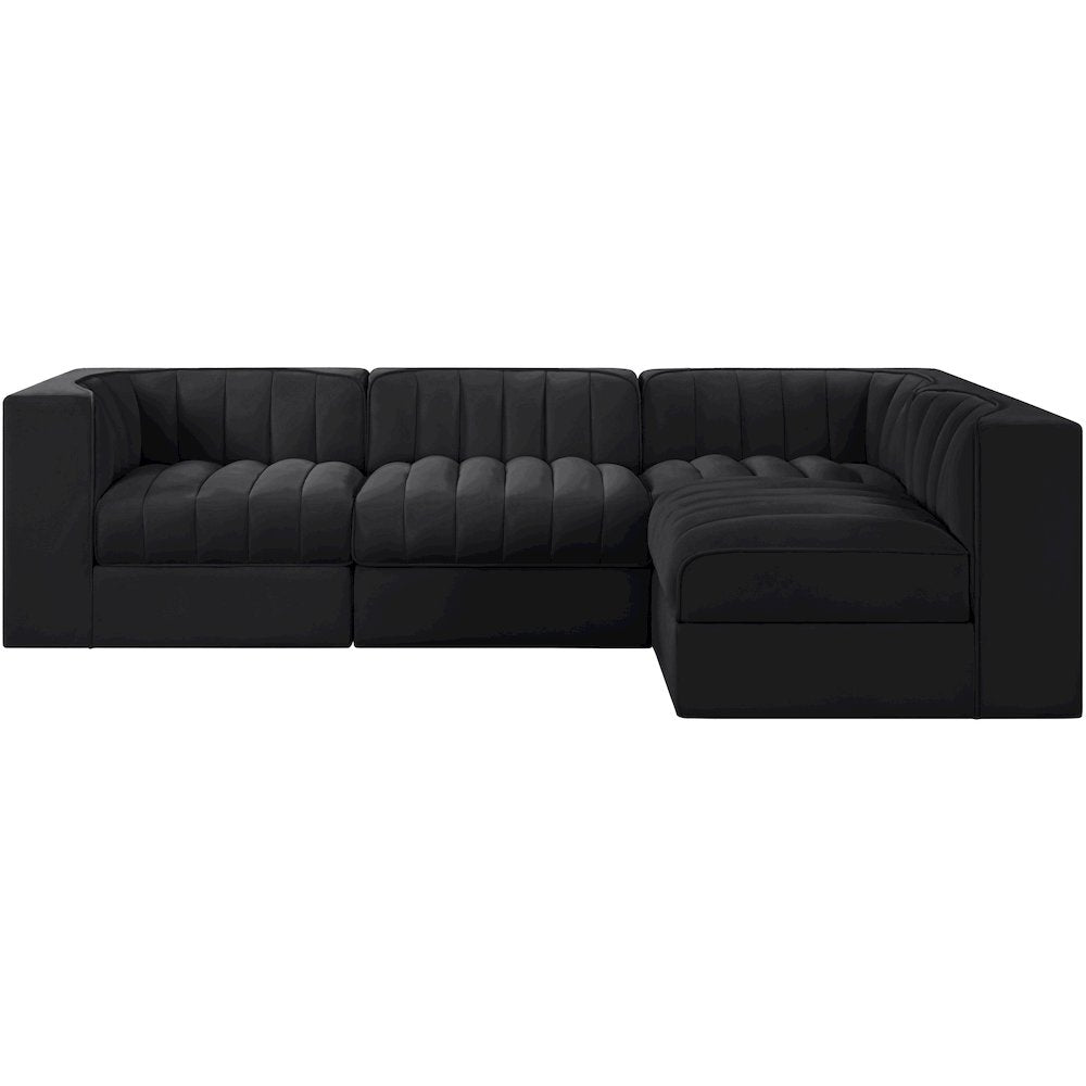 Rummi Black Velvet Performance Fabric Upholstered 4pc. Modular Sectional