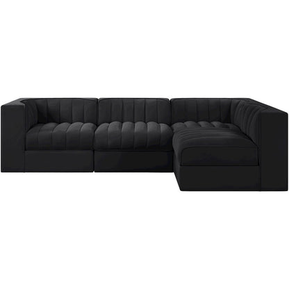 Rummi Black Velvet Performance Fabric Upholstered 4pc. Modular Sectional