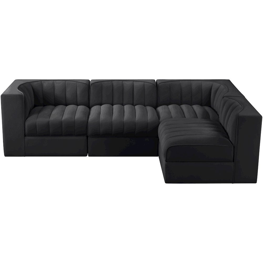 Rummi Black Velvet Performance Fabric Upholstered 4pc. Modular Sectional
