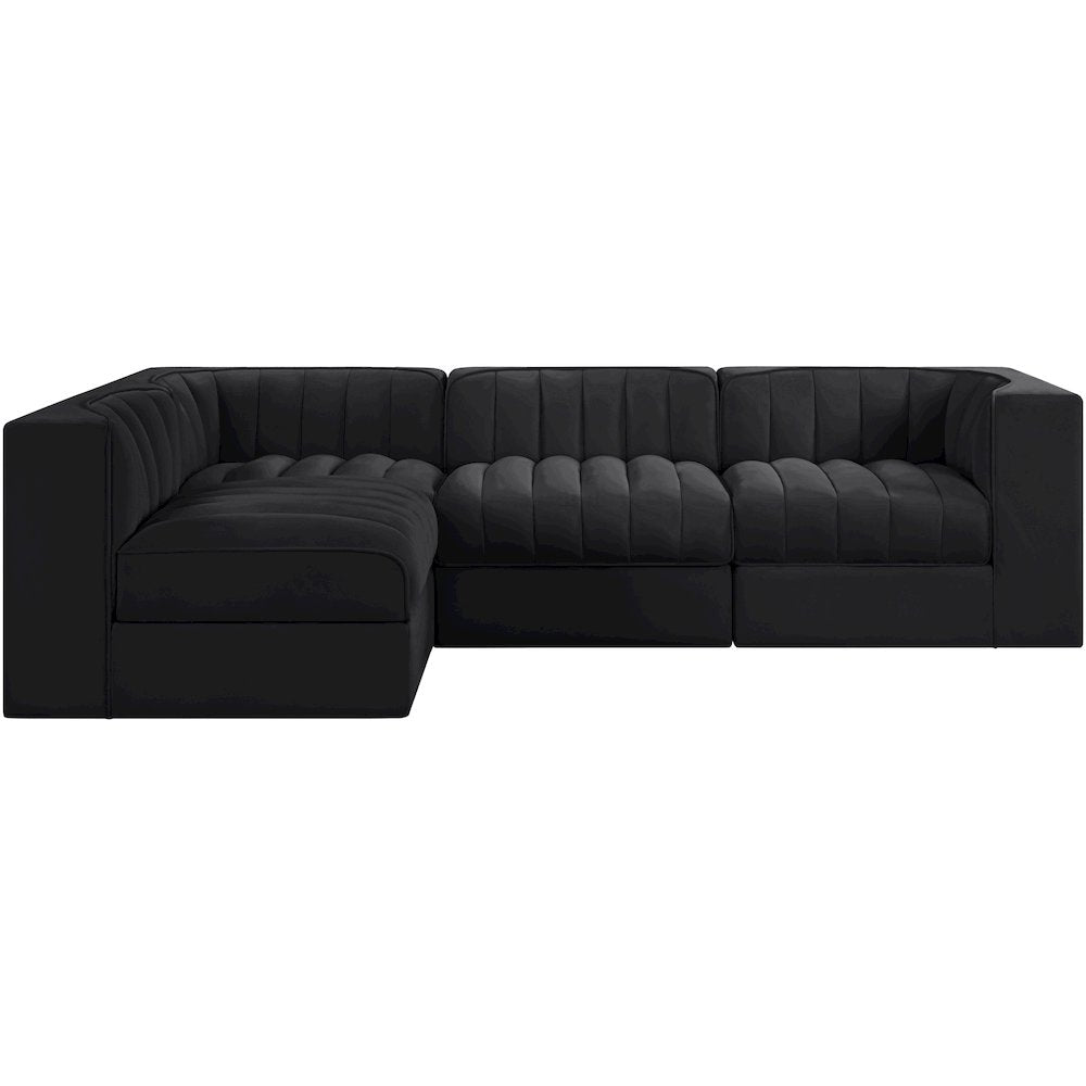 Rummi Black Velvet Performance Fabric Upholstered 4pc. Modular Sectional