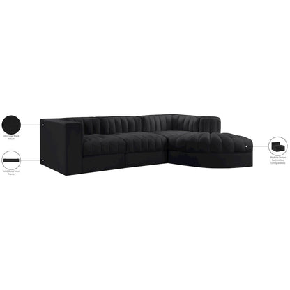 Rummi Black Velvet Performance Fabric Upholstered 4pc. Modular Sectional