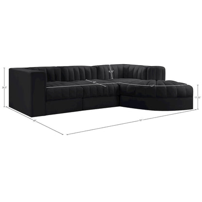 Rummi Black Velvet Performance Fabric Upholstered 4pc. Modular Sectional