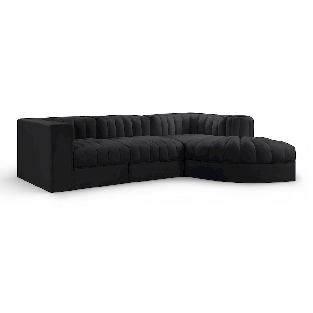 Rummi Black Velvet Performance Fabric Upholstered 4pc. Modular Sectional