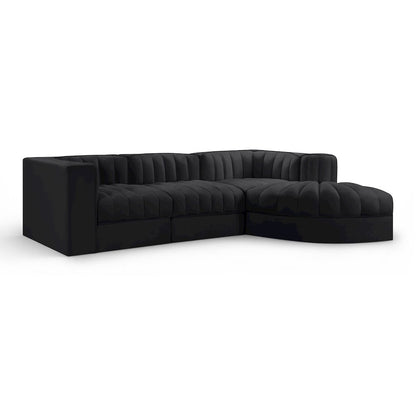 Rummi Black Velvet Performance Fabric Upholstered 4pc. Modular Sectional