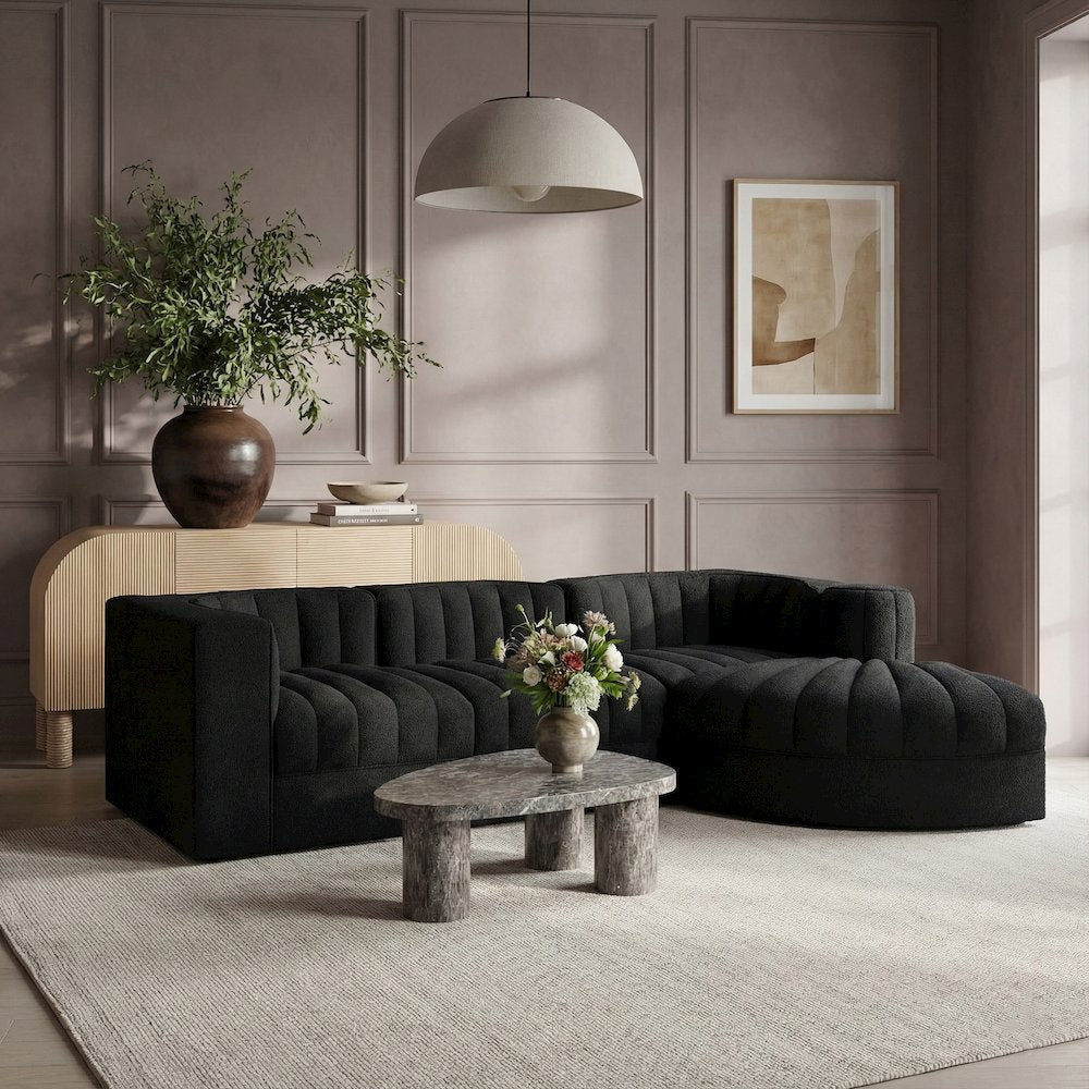 Rummi Black Velvet Performance Fabric Upholstered 4pc. Modular Sectional