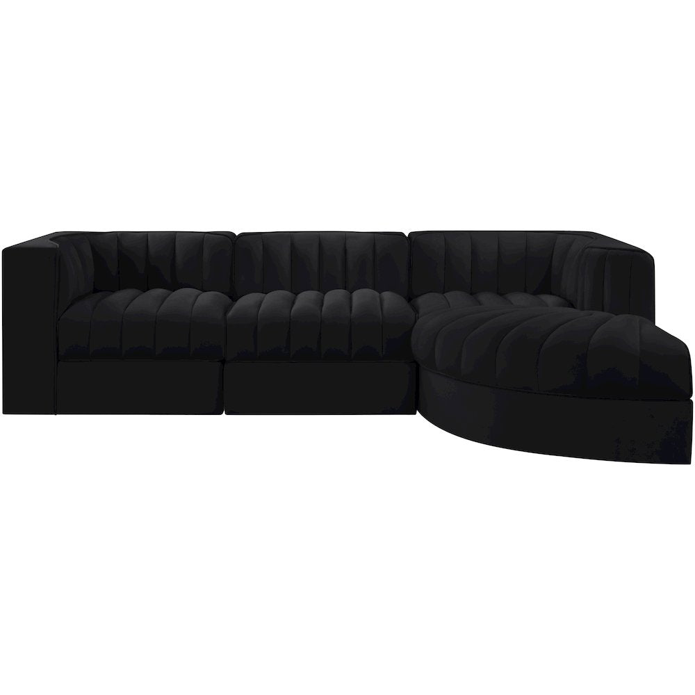 Rummi Black Velvet Performance Fabric Upholstered 4pc. Modular Sectional