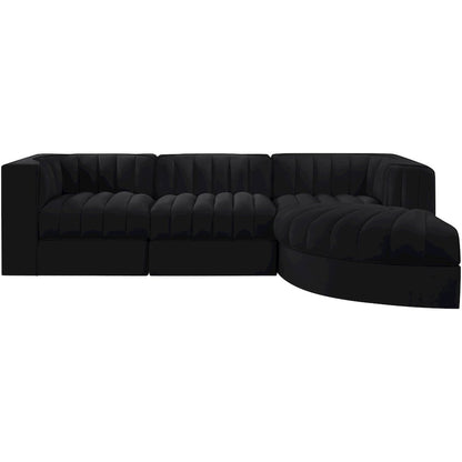 Rummi Black Velvet Performance Fabric Upholstered 4pc. Modular Sectional