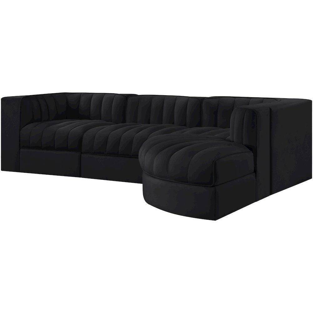 Rummi Black Velvet Performance Fabric Upholstered 4pc. Modular Sectional