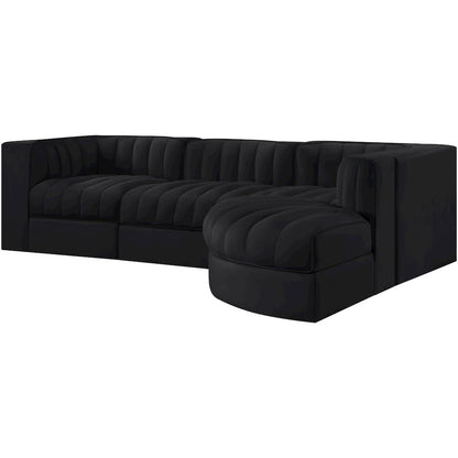 Rummi Black Velvet Performance Fabric Upholstered 4pc. Modular Sectional