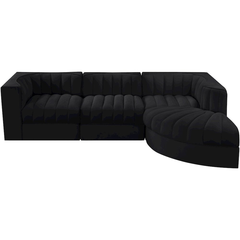 Rummi Black Velvet Performance Fabric Upholstered 4pc. Modular Sectional