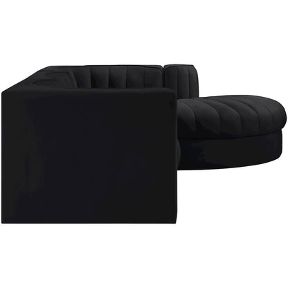 Rummi Black Velvet Performance Fabric Upholstered 4pc. Modular Sectional