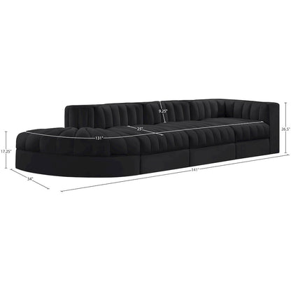 Rummi Black Velvet Performance Fabric Upholstered 4pc. Modular Sectional