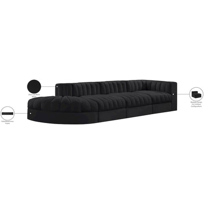 Rummi Black Velvet Performance Fabric Upholstered 4pc. Modular Sectional