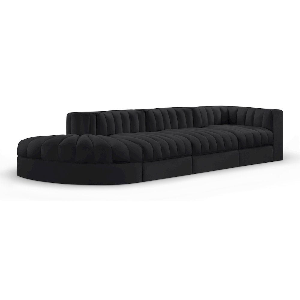 Rummi Black Velvet Performance Fabric Upholstered 4pc. Modular Sectional