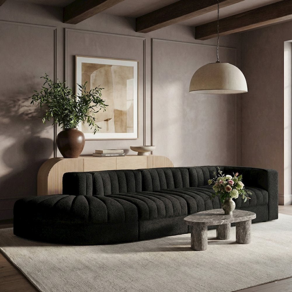 Rummi Black Velvet Performance Fabric Upholstered 4pc. Modular Sectional