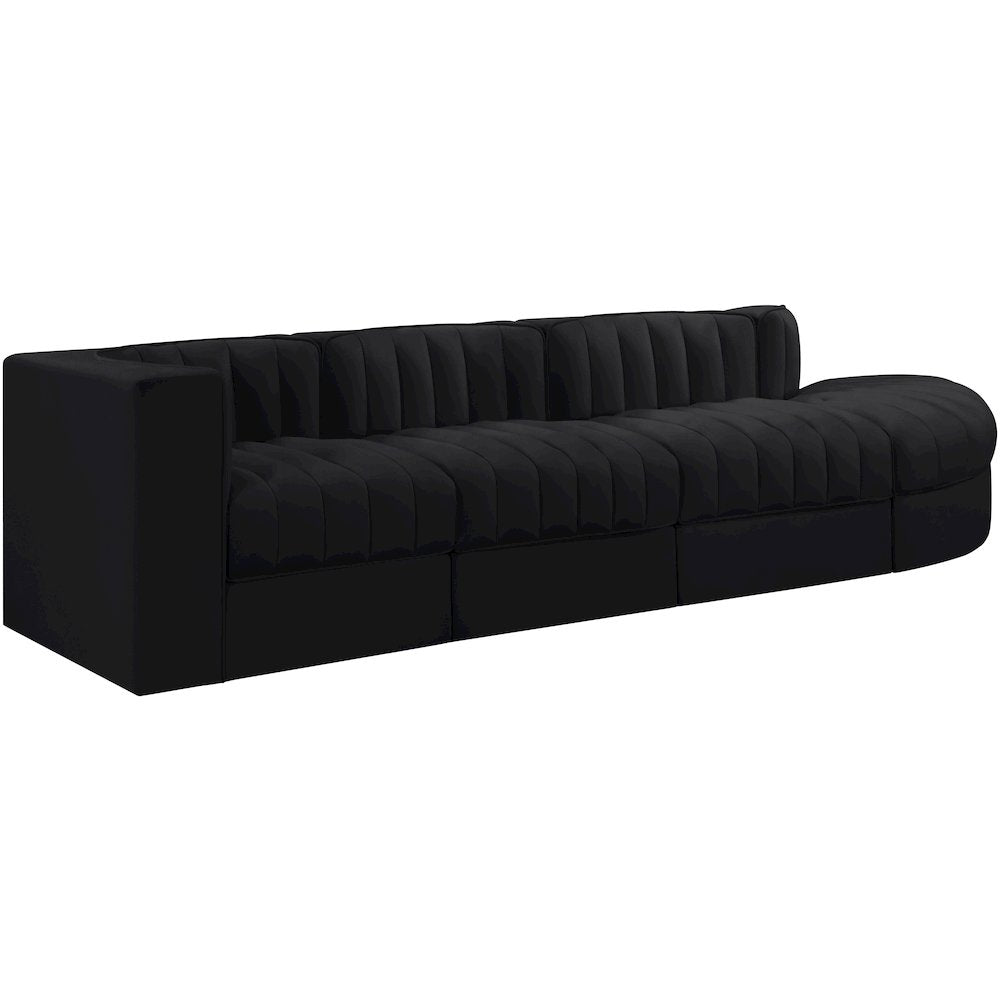 Rummi Black Velvet Performance Fabric Upholstered 4pc. Modular Sectional