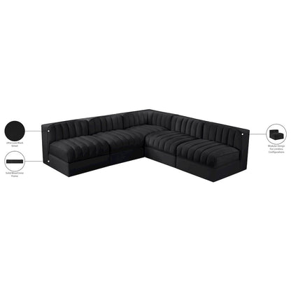 Rummi Black Velvet Performance Fabric Upholstered 5pc. Modular Sectional