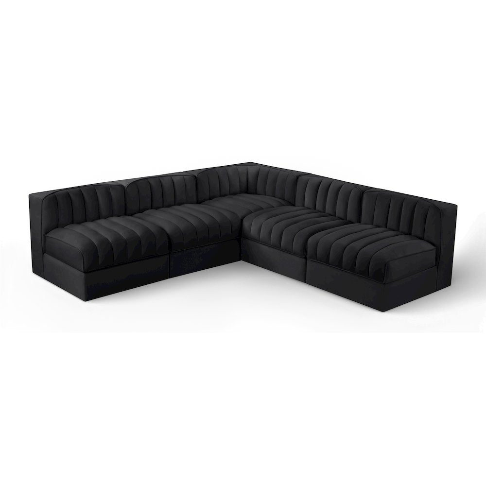 Rummi Black Velvet Performance Fabric Upholstered 5pc. Modular Sectional