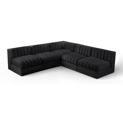 Rummi Black Velvet Performance Fabric Upholstered 5pc. Modular Sectional