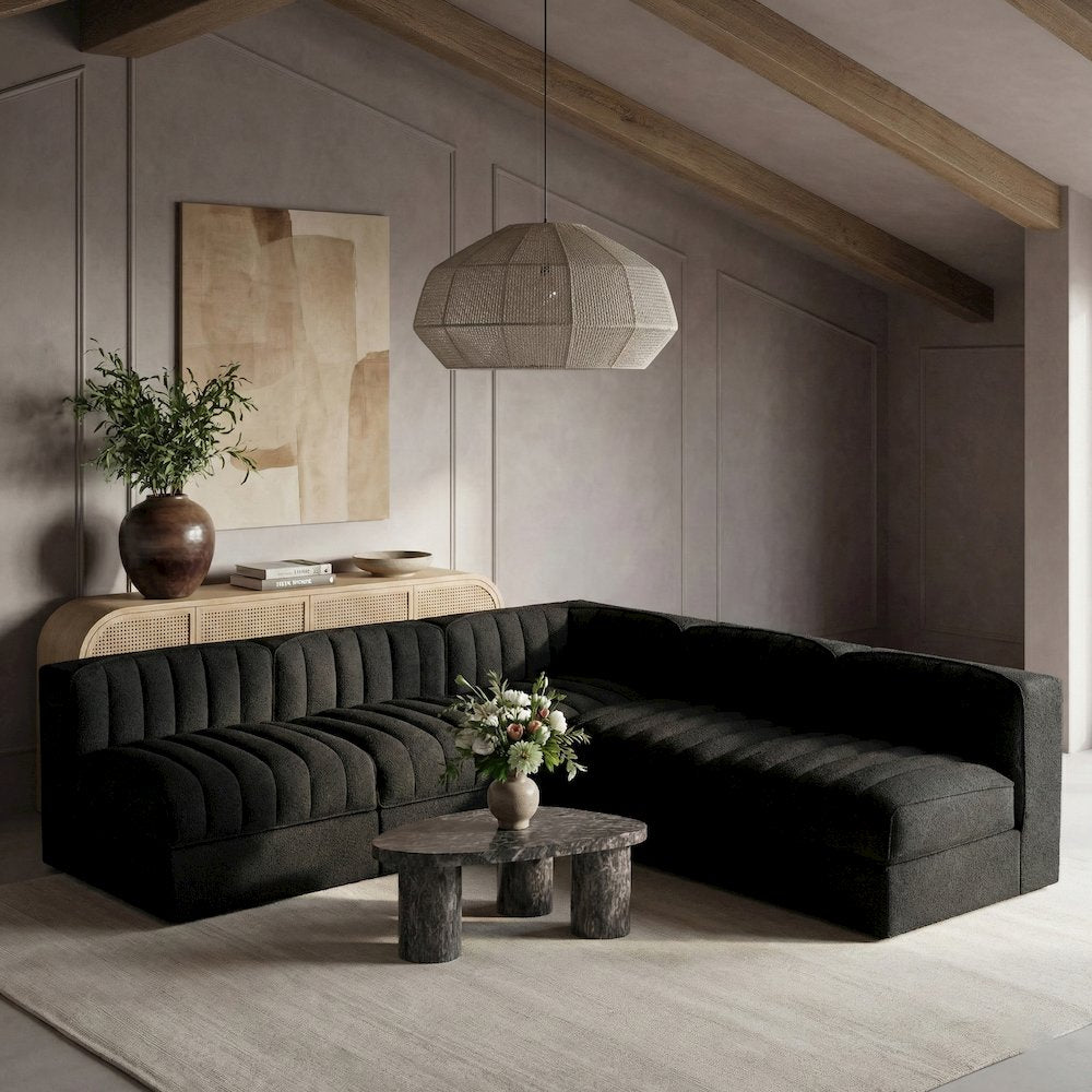Rummi Black Velvet Performance Fabric Upholstered 5pc. Modular Sectional