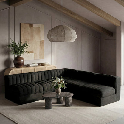 Rummi Black Velvet Performance Fabric Upholstered 5pc. Modular Sectional